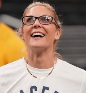 Jenny Boucek coaching courtside with Indiana Pacers players