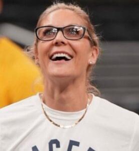 Jenny Boucek coaching courtside with Indiana Pacers players